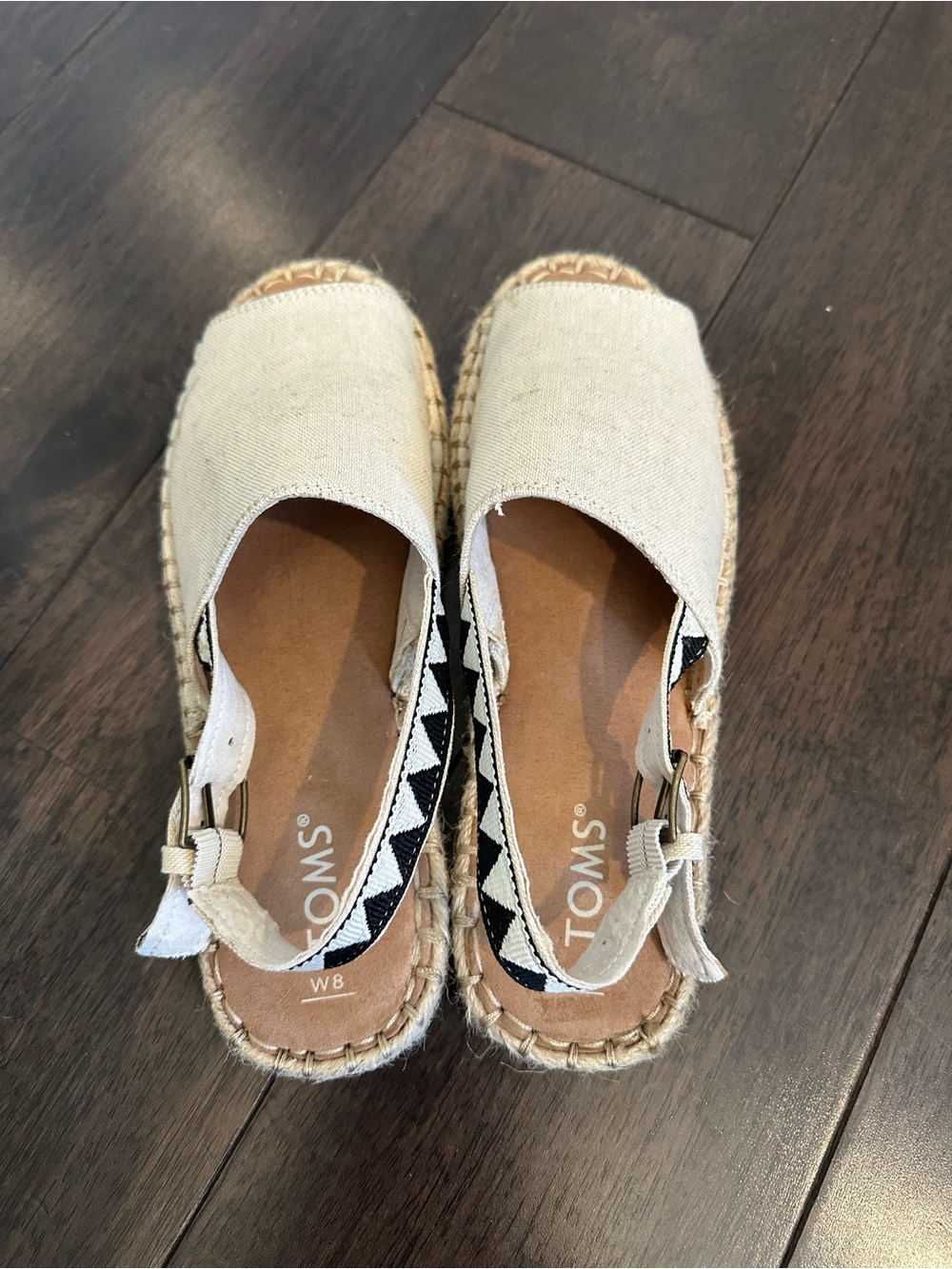 Toms Natural Canvas Espadrille Slingbacks with Black-White Geometric Trim